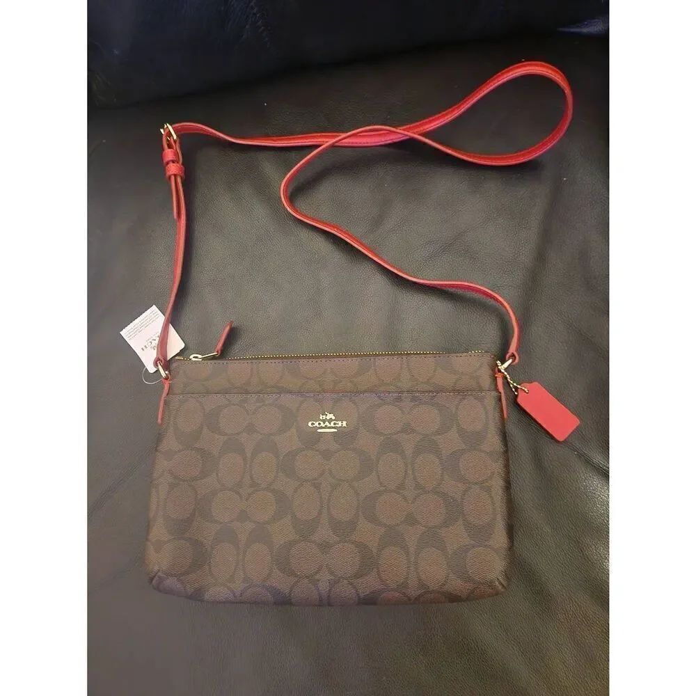 NWT Coach Signature East/West Crossbody F52657 Purse with red Interior and cross